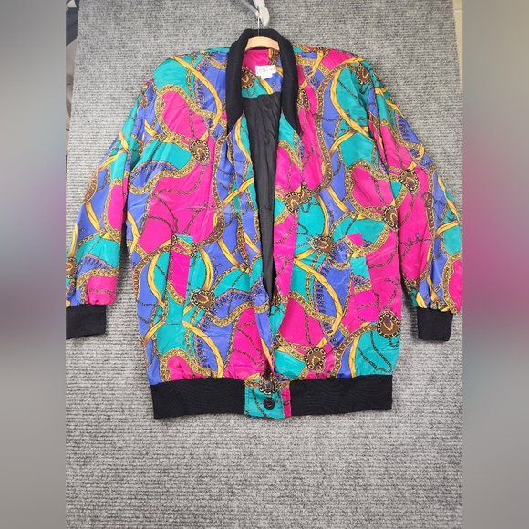 Vintage GDT TOO Bomber Blazer Graphic Jacket One Size Bottom Buttons Geometric - Picture 1 of 13